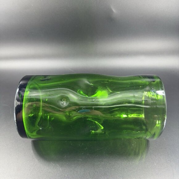 1970s Hand Blown Emerald Green Tall Cylinder Glass Vase Dimple Hand Made Vintage - Picture 8 of 14